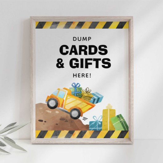 Bouwtruck cadeaus hier feestbord poster