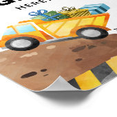 Bouwtruck cadeaus hier feestbord poster (Hoek)