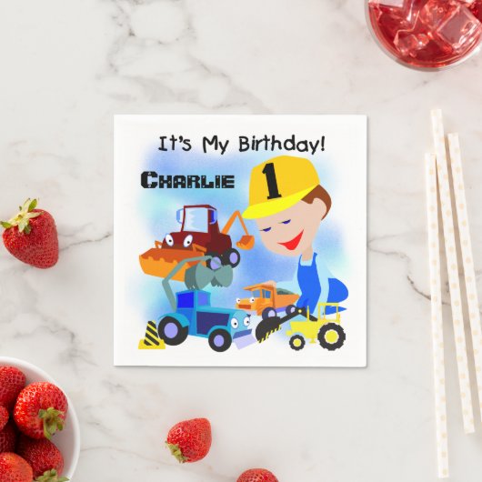 Bouwtrucks 1e verjaardag Papieren servetten (Insitu)