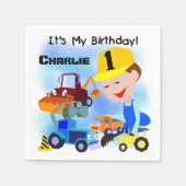 Bouwtrucks 1e verjaardag Papieren servetten (Voorkant)