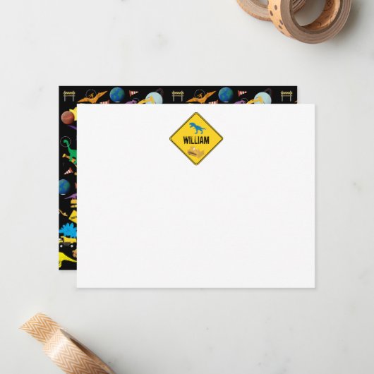 Bouwtrucks Dinosaurussen Ruimte Kinderen Notitiekaartje (Voorkant / Achterkant in situ)