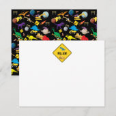 Bouwtrucks Dinosaurussen Ruimte Kinderen Notitiekaartje (Voorkant / Achterkant)