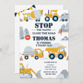 Bouwtrucks Peuter Verjaardag uitnodiging (Voorkant / Achterkant)