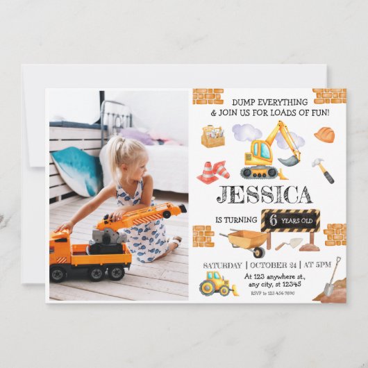 Bouwtrucks Thema Verjaardag Kaart (Voorkant)