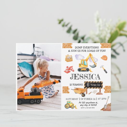 Bouwtrucks Thema Verjaardag Kaart (Staand voorkant)