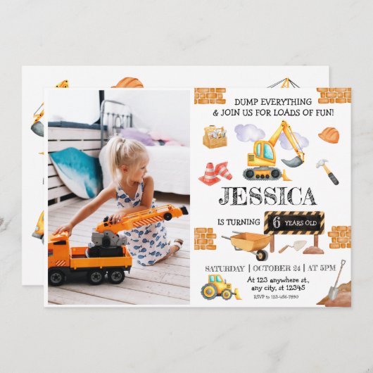 Bouwtrucks Thema Verjaardag Kaart (Voorkant / Achterkant)