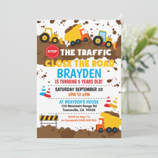 Bouwuitnodiging Dump Truck Party Kaart (Staand voorkant)