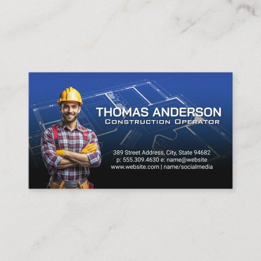 Bouwvakker | Blauwdrukken | Blauw Werk Visitekaartje (Voorkant)