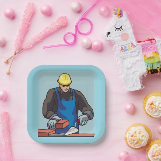 Bouwvakker Bricklayer Hard Pet Builder Papieren Bordje (Feest)