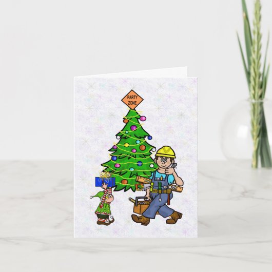 Bouwvakker en Elf Kerstkaart Kaart (Voorkant)
