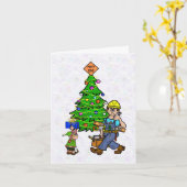 Bouwvakker en Elf Kerstkaart Kaart (Gele Bloem)