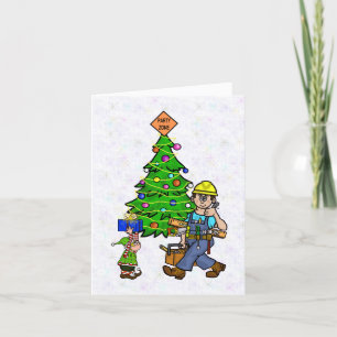 Bouwvakker en Elf Kerstkaart Kaart