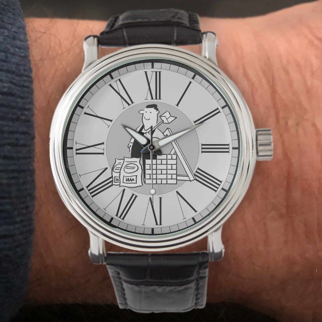 Bouwvakker met bouwmaterialen op een horloge (Creator heeft geüpload)