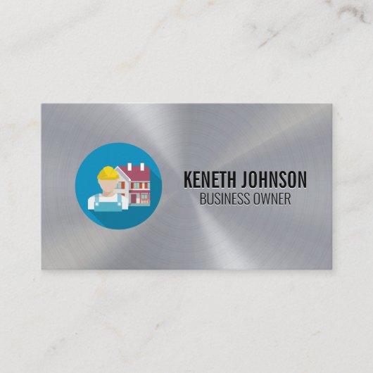 Bouwvakker Metallic Zilveren Bladen Visitekaartje (Voorkant)