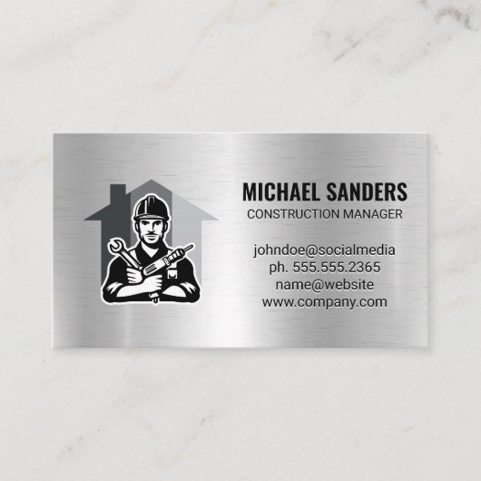 bouwvakker | metallische achtergrond visitekaartje (Voorkant)