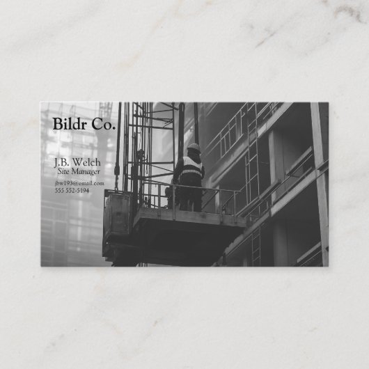 Bouwvakker op kraanplatform visitekaartje (Voorkant)