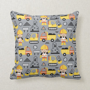 Bouwvakker Tipper Truck Digger Patroon Kussen