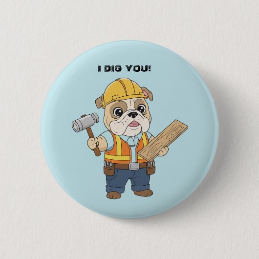 Bouwvakker trekt hond Valentijn kind Ronde Button 5,7 Cm (Voorkant)