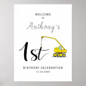 Bouwvoertuig 1e verjaardag welkomstbord poster (Voorkant)