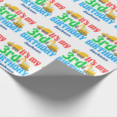 Bouwvoertuig 3rd Birthday Boy Gepersonaliseerd Cadeaupapier (Hoek)