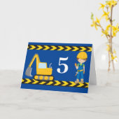 Bouwvoertuig Aangepast Kinder blauw geboortedag Kaart (Gele Bloem)