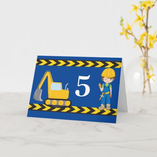 Bouwvoertuig Aangepast Kinder blauw geboortedag Kaart (Gele Bloem)