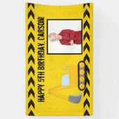 Bouwvoertuig Aangepast Kinder Foto Birthday Spandoek (Verticaal)