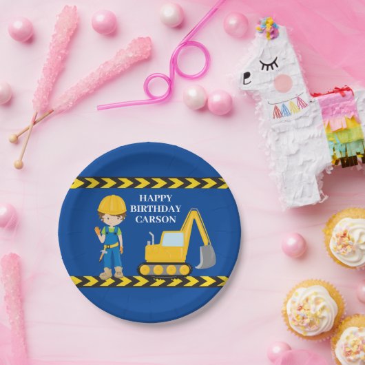 Bouwvoertuig Aangepaste bakens Birthday Papieren Bordje (Feest)