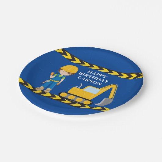 Bouwvoertuig Aangepaste bakens Birthday Papieren Bordje (Gekanteld)