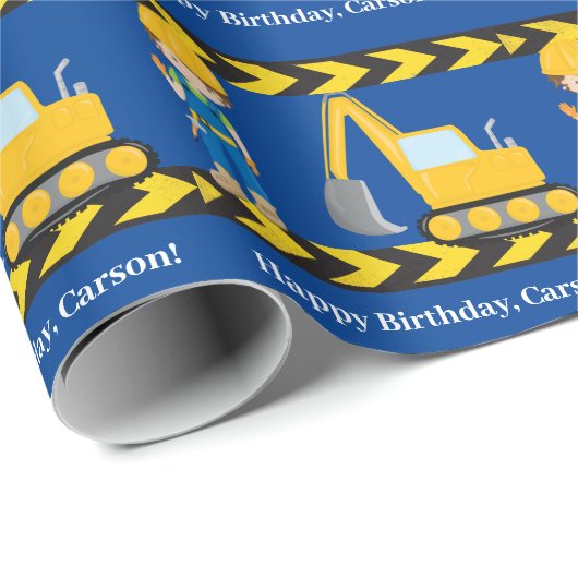 Bouwvoertuig Aangepaste bakken Blauwe dag Cadeaupapier (Rol Hoek)