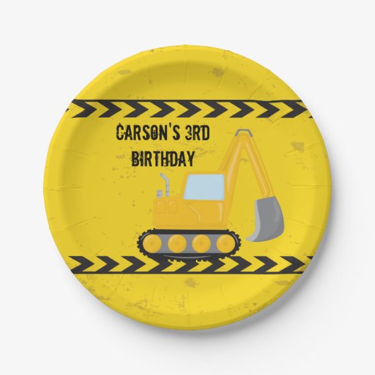 Bouwvoertuig Aangepaste kinderen op zaterdag Papieren Bordje (Voorkant)