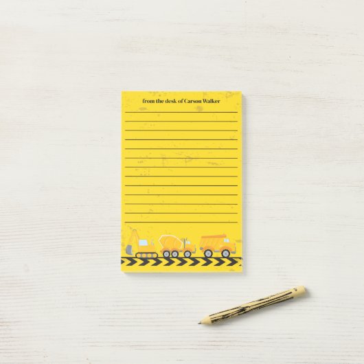 Bouwvoertuig Custom Kinder Yellow Lined Post-it® Notes (Op bureau)