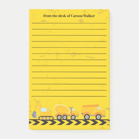 Bouwvoertuig Custom Kinder Yellow Lined Post-it® Notes (Voorkant)
