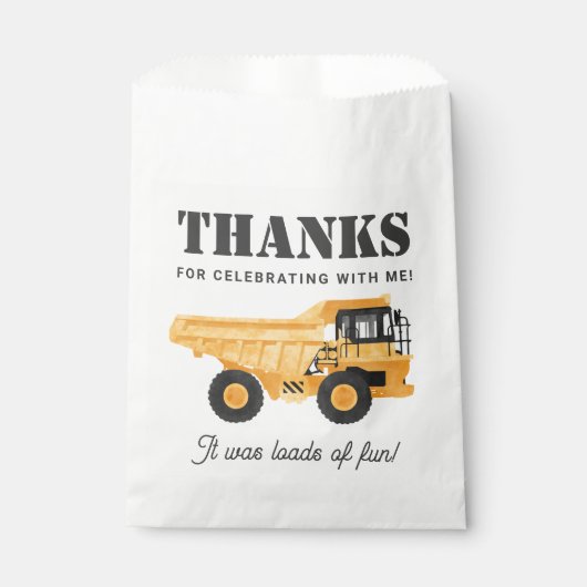 Bouwvoertuig Dump Truck Verjaardag Bedankzakje (Voorkant)
