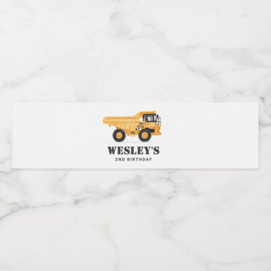 Bouwvoertuig Dump Truck Verjaardag Waterfles Etiket (Enkel label)