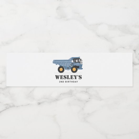 Bouwvoertuig Dump Truck Verjaardag Waterfles Etiket (Enkel label)
