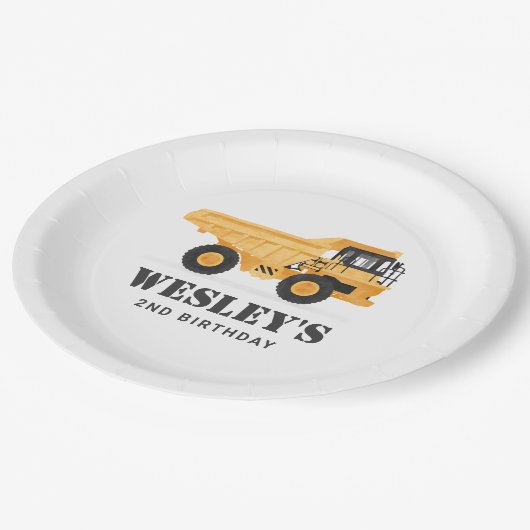 Bouwvoertuig Dump Truck Verjaardagsfeest Papieren Bordje (Gekanteld)