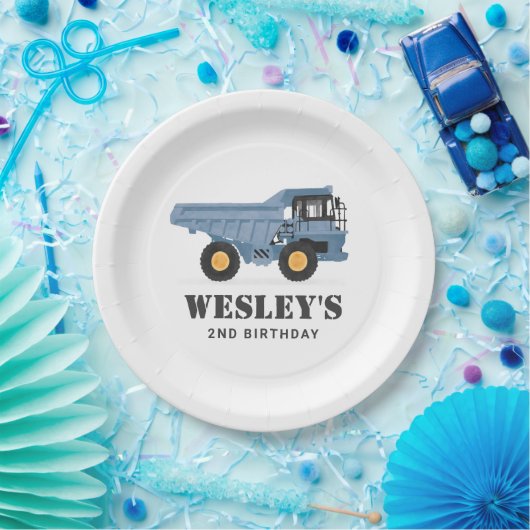Bouwvoertuig Dump Truck Verjaardagsfeest Papieren Bordje (Feest)