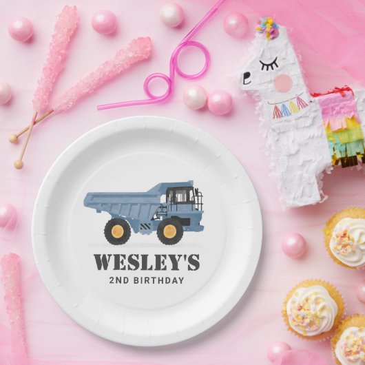 Bouwvoertuig Dump Truck Verjaardagsfeest Papieren Bordje (Feest)