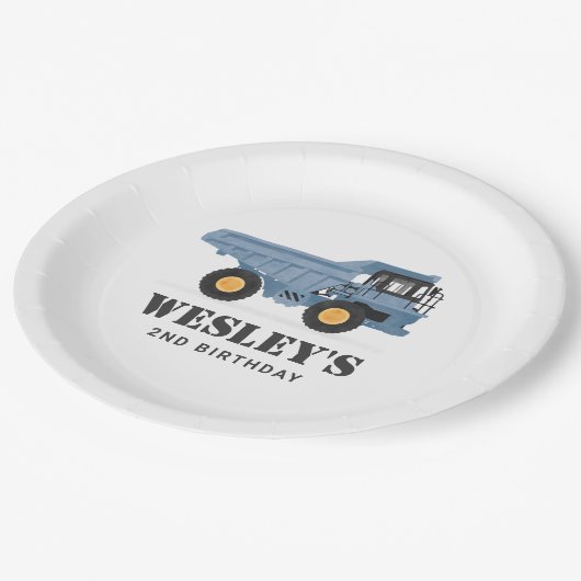 Bouwvoertuig Dump Truck Verjaardagsfeest Papieren Bordje (Gekanteld)