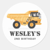 Bouwvoertuig Dump Truck Verjaardagsfeest Ronde Sticker (Voorkant)