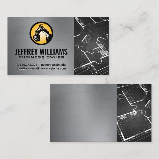 Bouwvoertuig en blauwdruk visitekaartje (Voorkant / Achterkant)