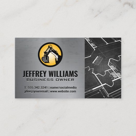 Bouwvoertuig en blauwdruk visitekaartje (Voorkant)