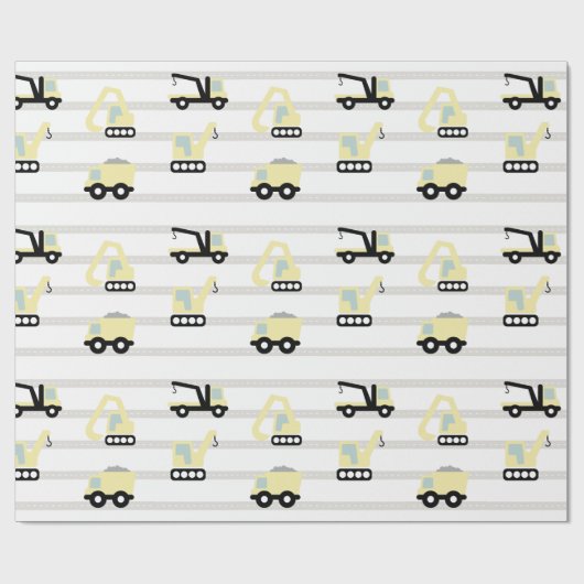 Bouwvoertuig en verkeerspatroon cadeaupapier (Vlak)