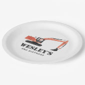 Bouwvoertuig Graafmachine Verjaardagsfeest Papieren Bordje (Gekanteld)