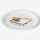 Bouwvoertuig Graafmachine Verjaardagsfeest Papieren Bordje (Gekanteld)