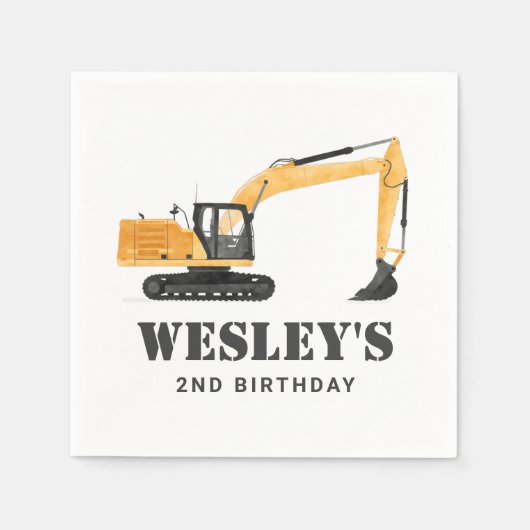Bouwvoertuig Graafmachine Verjaardagsfeest Servet (Voorkant)