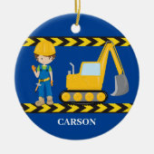 Bouwvoertuig Kool Blauwe Boys Aangepast Keramisch Ornament (Voorkant)