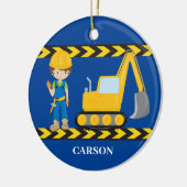 Bouwvoertuig Kool Blauwe Boys Aangepast Keramisch Ornament (Links)