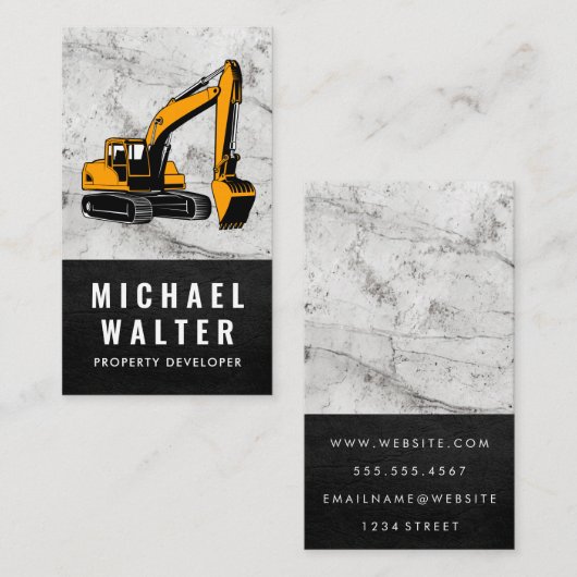 Bouwvoertuig | Marmer | Leder Visitekaartje (Voorkant / Achterkant)